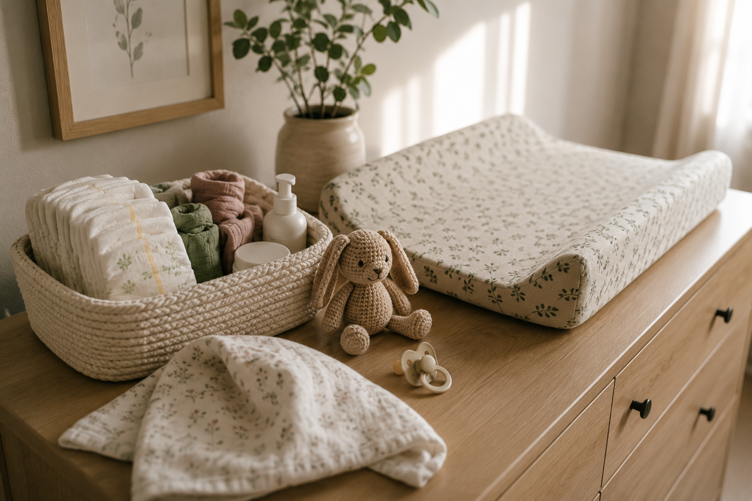 Cozy newborn twin nursery with baby essentials