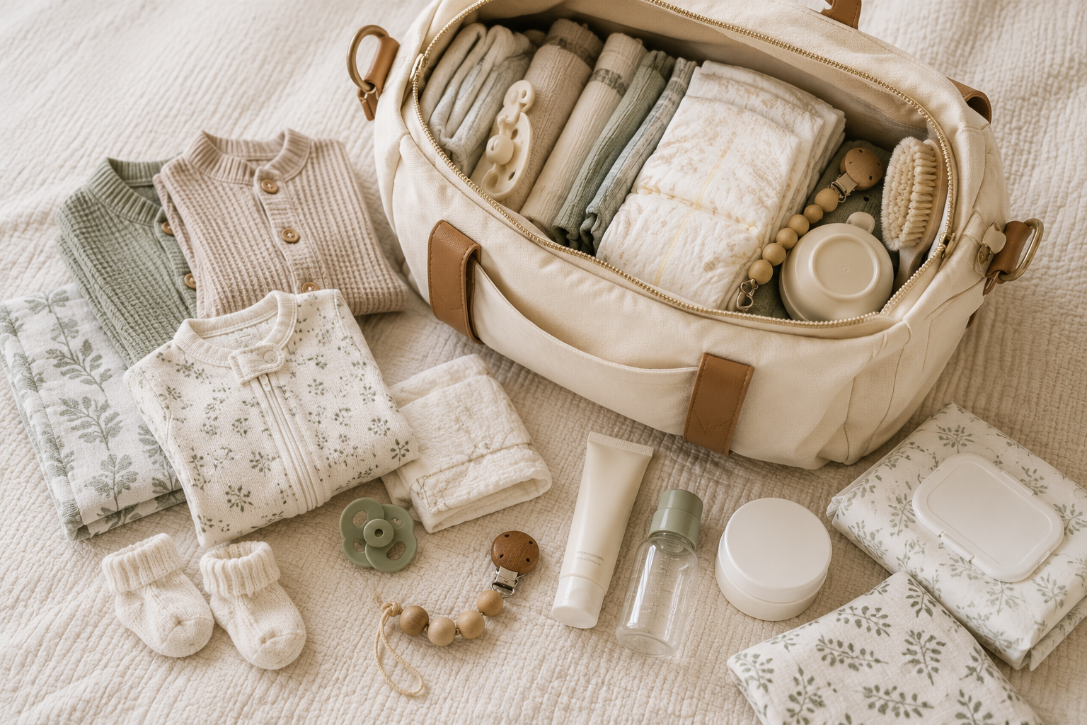 Twin nursery with bottles, changing station, and baby routine essentials